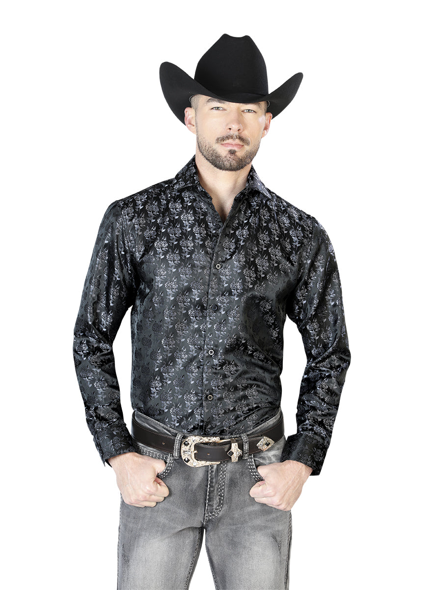 Camisa Vaquera de Hombre El Señor de los Cielos Manga Larga Casual en 100% Microfibra (Poliéster) Color Negro 43753