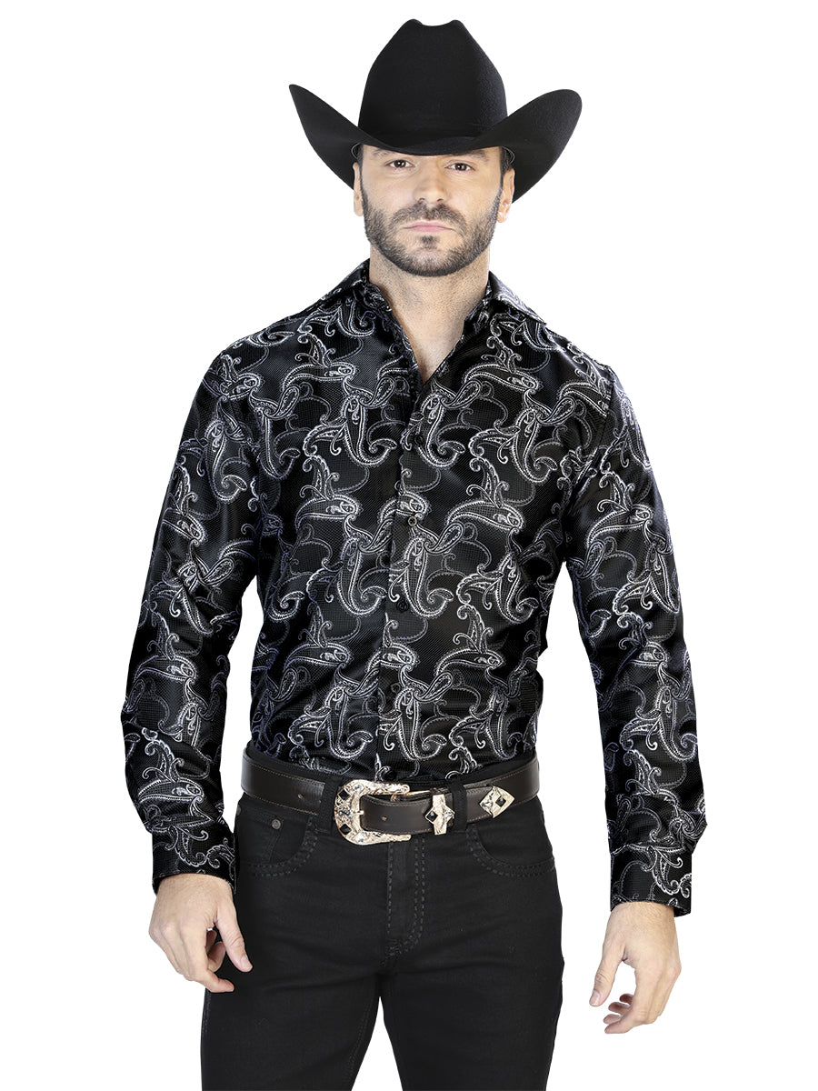 Camisa Vaquera de Hombre El Señor de los Cielos Manga Larga Casual en 100% Microfibra (Poliéster) Color Negro 43754