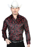 Camisa Vaquera de Hombre El Señor de los Cielos Manga Larga Casual en 100% Microfibra (Poliéster) Color Negro/Rojo 43756