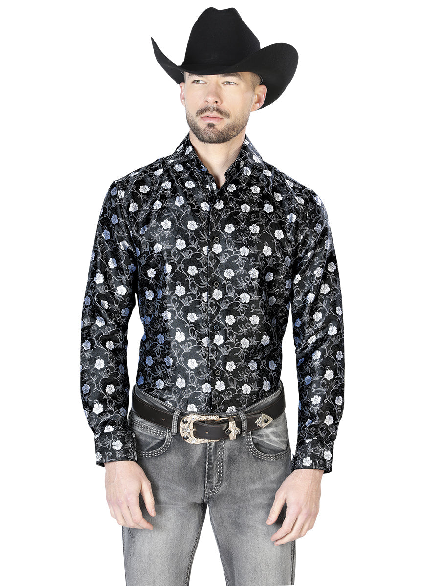Camisa Vaquera de Hombre El Señor de los Cielos Manga Larga Casual en 100% Microfibra (Poliéster) Color Negro 43757