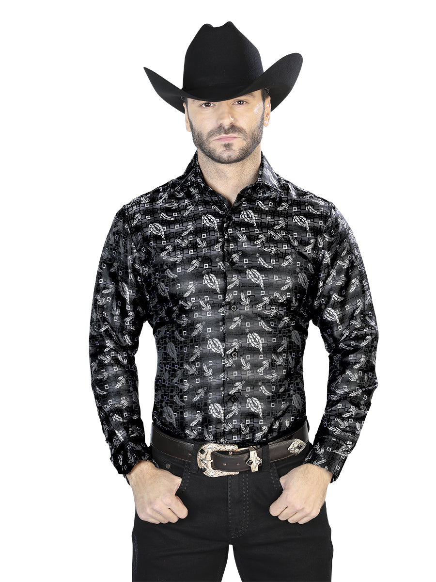 Camisa Vaquera de Hombre El Señor de los Cielos Manga Larga Casual en 100% Microfibra (Poliéster) Color Negro 43758