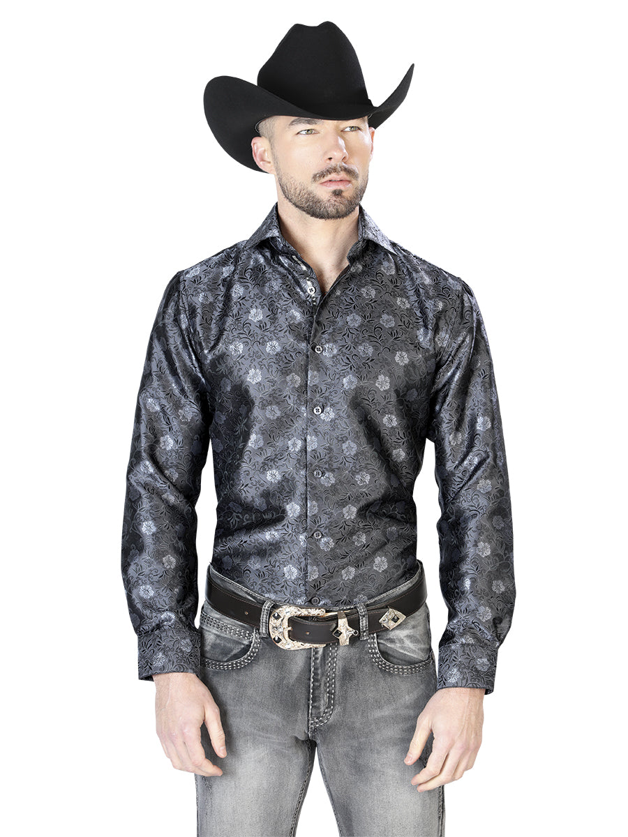 Camisa Vaquera de Hombre El Señor de los Cielos Manga Larga Casual en 100% Microfibra (Poliéster) Color Negro 43760