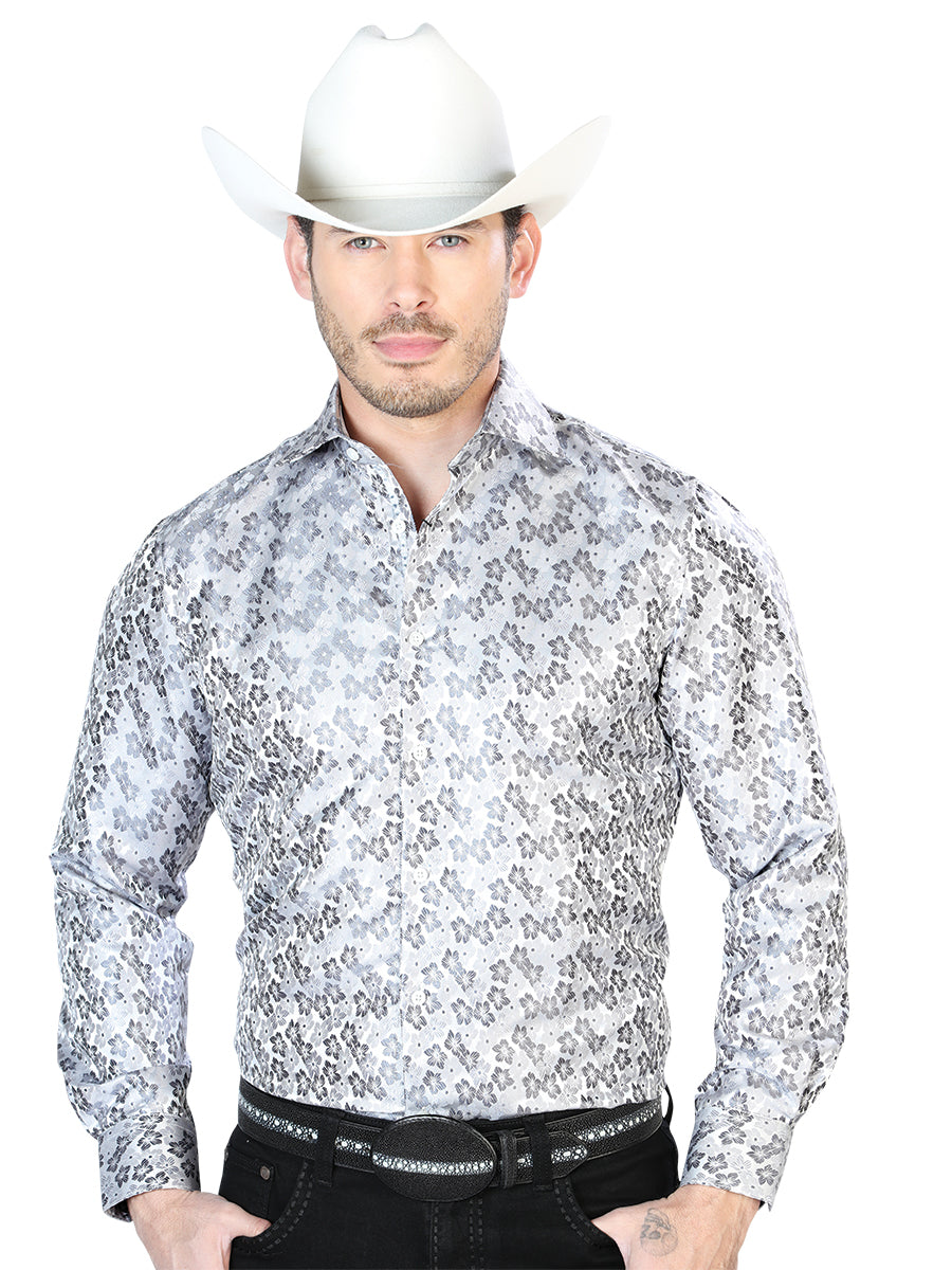 Camisa Vaquera de Hombre El Señor de los Cielos Manga Larga Casual en 100% Microfibra (Poliéster) Color Gris 43762