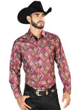 Camisa Vaquera de Hombre El Señor de los Cielos WH7-287 Manga Larga Casual en 100% Poliéster Color Vino 43770