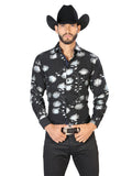 Camisa Vaquera de Hombre El Señor de los Cielos WH7-004 Manga Larga Casual en 97% Poliéster 3% Spandex Color Negro 43777