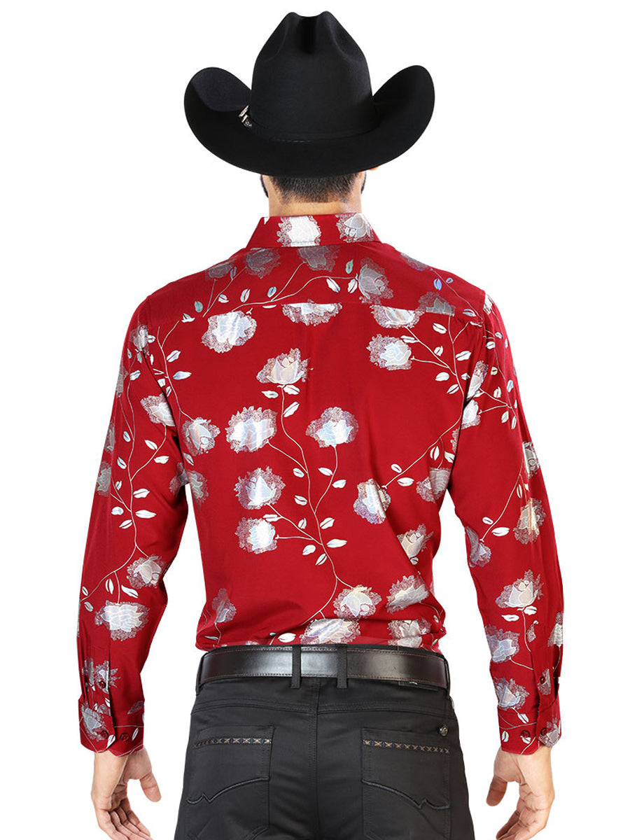 Camisa Vaquera de Hombre El Señor de los Cielos WH7-003 Manga Larga Casual en 97% Poliéster 3% Spandex Color Rojo 43778
