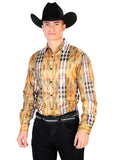 Camisa Vaquera de Hombre El Señor de los Cielos WH7-303 Manga Larga Casual en 100% Poliéster Color Amarillo/Negro 43784
