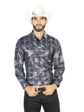 Camisa Vaquera de Hombre El Señor de los Cielos WH7-184 Manga Larga Casual en 100% Poliéster Color Café/Blanco 43789