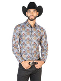 Camisa Vaquera de Hombre El Señor de los Cielos WH7-290 Manga Larga Casual en 100% Poliéster Color Dorado/Blanco 43790