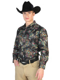 Camisa Vaquera de Hombre El Señor de los Cielos Manga Larga Casual en 100% Poliéster Color Negro/Multicolor 43800