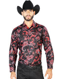 Camisa Vaquera de Hombre El Señor de los Cielos Manga Larga Casual en 100% Poliéster Color Negro/Rojo 43804