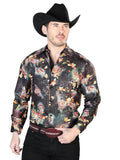 Camisa Vaquera de Hombre El Señor de los Cielos Manga Larga Casual en 100% Poliéster Color Negro/Multicolor 43813