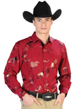 Camisa Vaquera de Hombre El Señor de los Cielos WH7-204 Manga Larga Casual en 97% Poliéster 3% Spandex Color Vino 43831