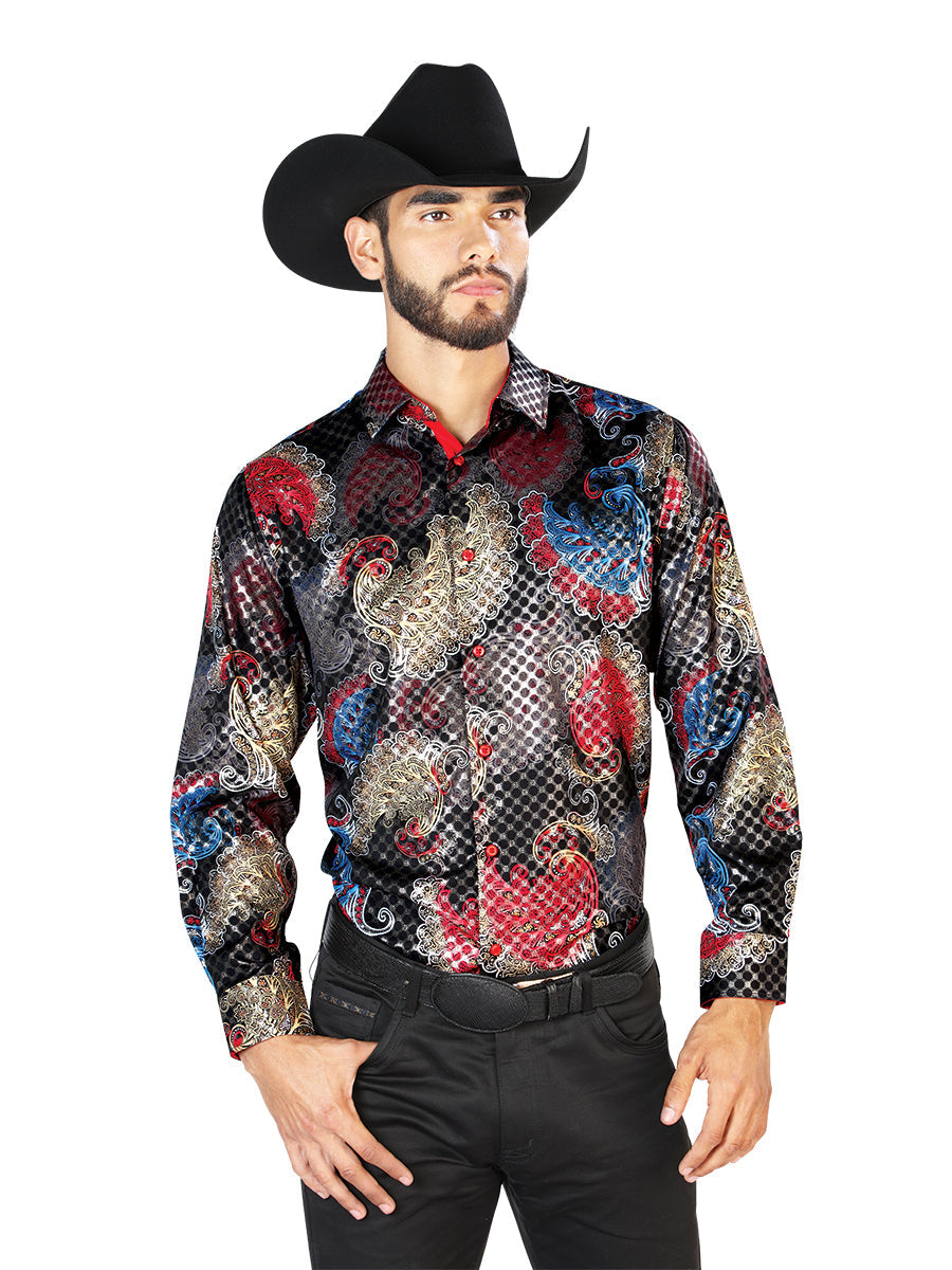 Camisa Vaquera de Hombre El Señor de los Cielos Manga Larga Casual en 97% Poliéster 3% Spandex Color Negro 43836