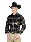 Camisa Vaquera de Hombre El Señor de los Cielos WH7-202 Manga Larga Casual en 97% Poliéster 3% Spandex Color Negro 43839