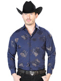 Camisa Vaquera de Hombre El Señor de los Cielos Manga Larga Casual en 97% Poliéster 3% Spandex Color Azul Marino 43843