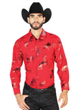Camisa Vaquera de Hombre El Señor de los Cielos WH7-204 Manga Larga Casual en 97% Poliéster 3% Spandex Color Vino 43846