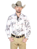 Camisa Vaquera de Hombre El Señor de los Cielos WH7-202 Manga Larga Casual en 97% Poliéster 3% Spandex Color Blanco 43854