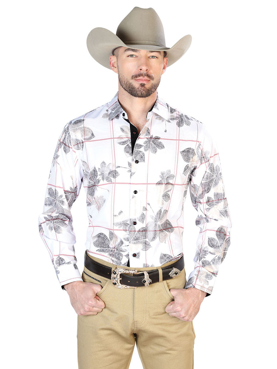 Camisa Vaquera de Hombre El Señor de los Cielos WH7-202 Manga Larga Casual en 97% Poliéster 3% Spandex Color Blanco 43854