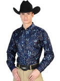 Camisa Vaquera de Hombre El Señor de los Cielos Manga Larga Casual en 97% Poliéster 3% Spandex Color Negro/Multicolor 43870