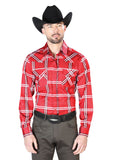 Camisa Vaquera de Hombre El Señor de los Cielos Manga Larga Casual en 97% Poliéster 3% Lycra Color Rojo 43928