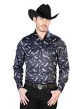 Camisa Vaquera de Hombre El Señor de los Cielos Manga Larga Casual en 97% Poliéster 3% Lycra Color Negro 43934