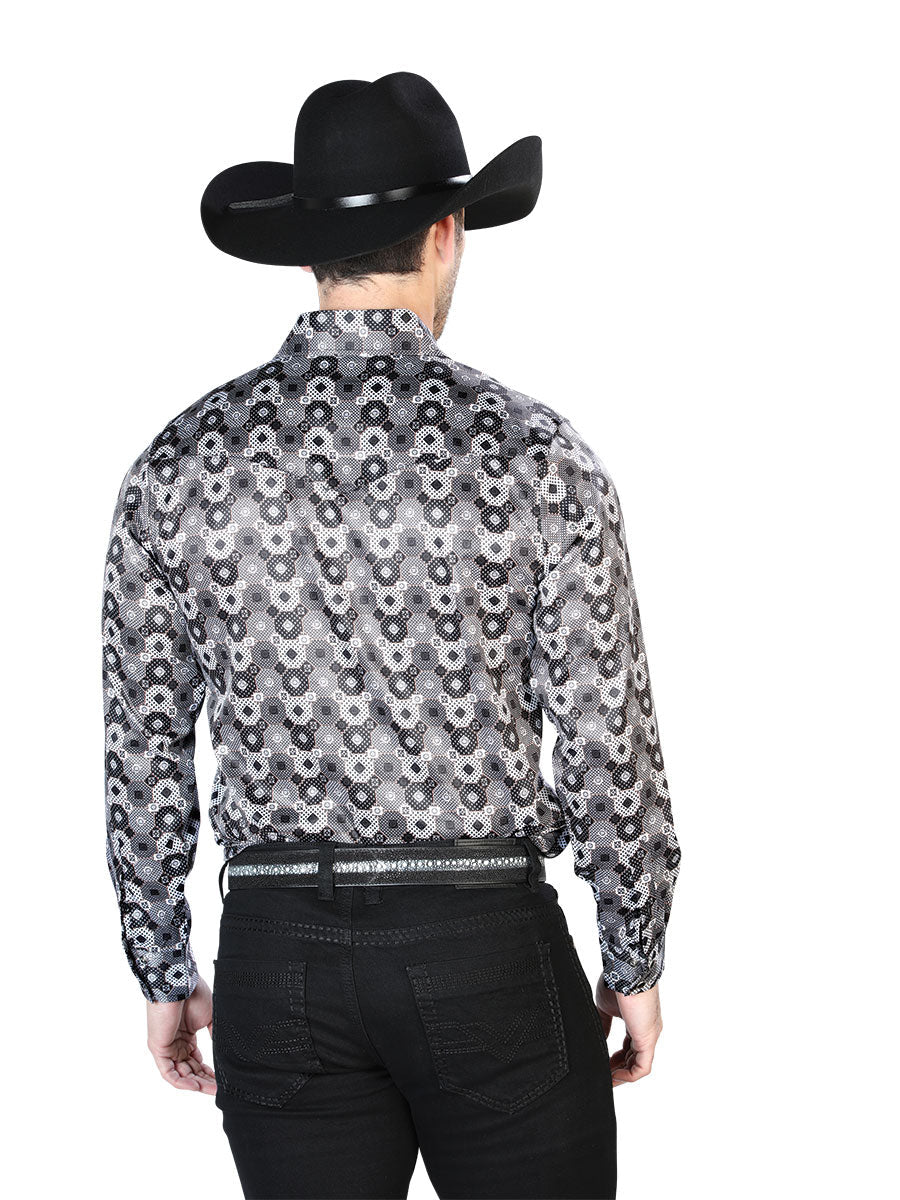 Camisa Vaquera de Hombre El Señor de los Cielos Manga Larga Casual en 97% Poliéster 3% Lycra Color Negro/Gris 43939