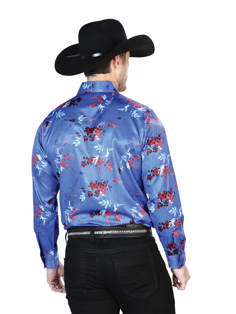 Camisa Vaquera de Hombre El Señor de los Cielos Manga Larga Broche Casual en 97% Poliéster 3% Lycra Color Azul 43942