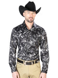 Camisa Vaquera de Hombre El Señor de los Cielos Manga Larga Broche Casual en 97% Poliéster 3% Lycra Color Negro/Beige 43946