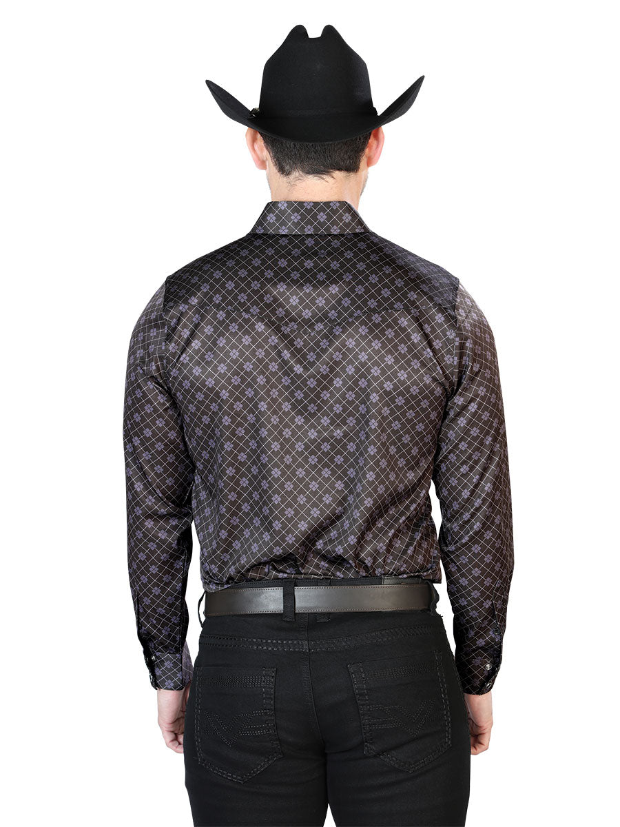 Camisa Vaquera de Hombre El Señor de los Cielos Manga Larga Broche Casual en 97% Poliéster 3% Lycra Color Café 43950