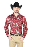 Camisa Vaquera de Hombre El Señor de los Cielos Manga Larga Broche Casual en 97% Poliéster 3% Lycra Color Café/Multicolor 43951