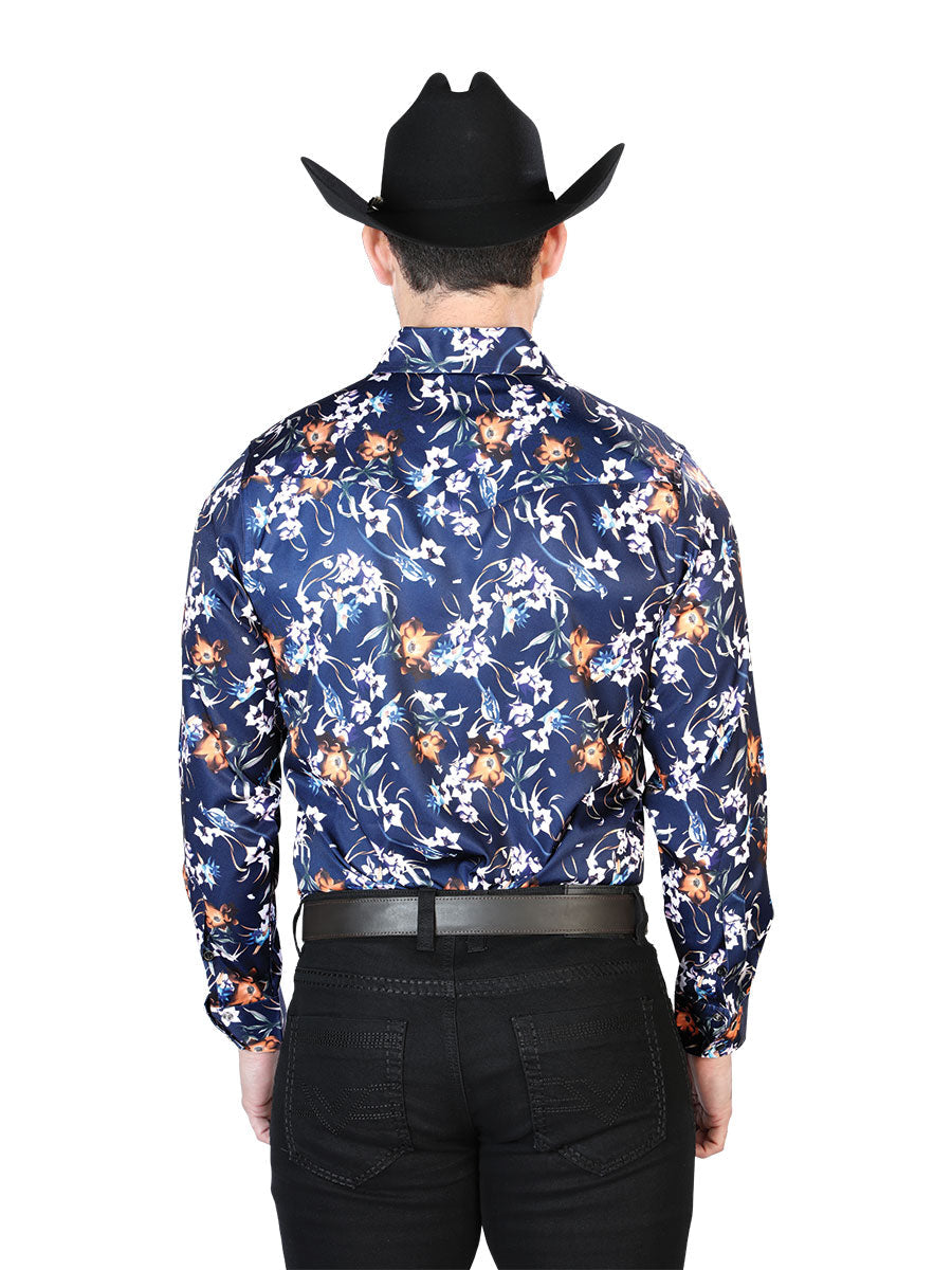 Camisa Vaquera de Hombre El Señor de los Cielos Manga Larga Broche Casual en 97% Poliéster 3% Lycra Color Azul 43957