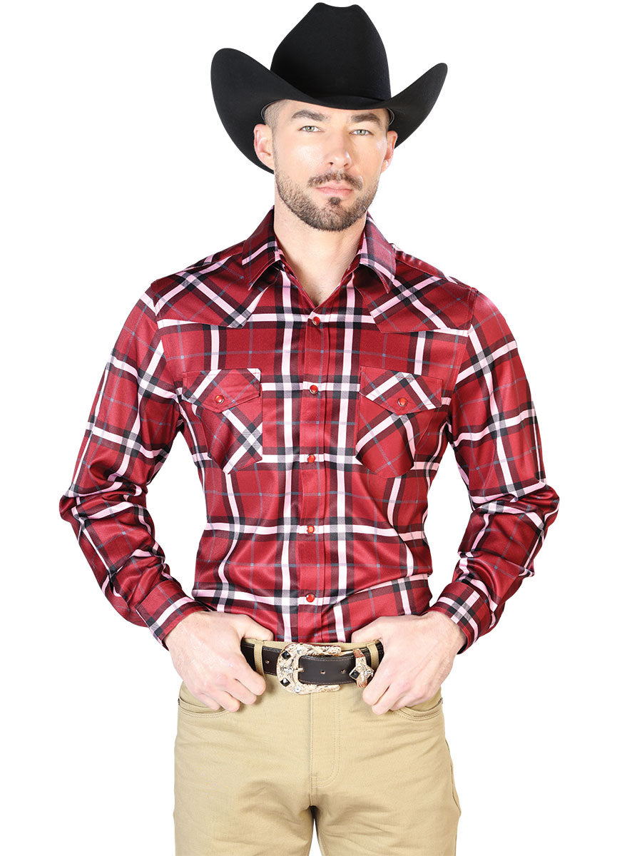Camisa Vaquera de Hombre El Señor de los Cielos Manga Larga Casual en 97% Poliéster 3% Lycra Color Café/Multicolor 43962