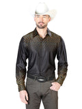 Camisa Vaquera de Hombre El Señor de los Cielos Manga Larga Casual en 97% Poliéster 3% Lycra Color Negro/Dorado 43986