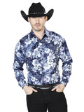 Camisa Vaquera de Hombre El Señor de los Cielos Manga Larga Casual en 97% Poliéster 3% Lycra Color Azul Marino 43990