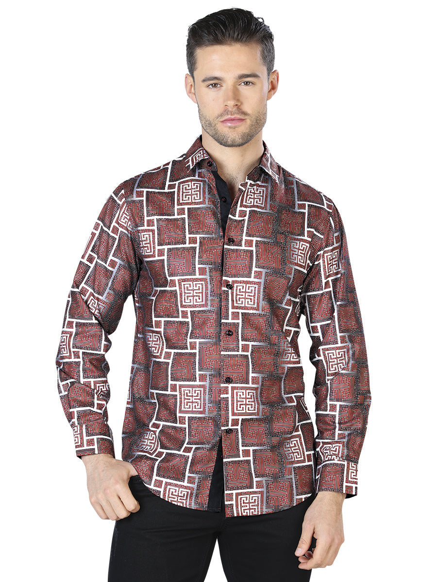 Camisa Vaquera de Hombre El Señor de los Cielos Manga Larga Casual en 100% Poliéster Color Café 44006