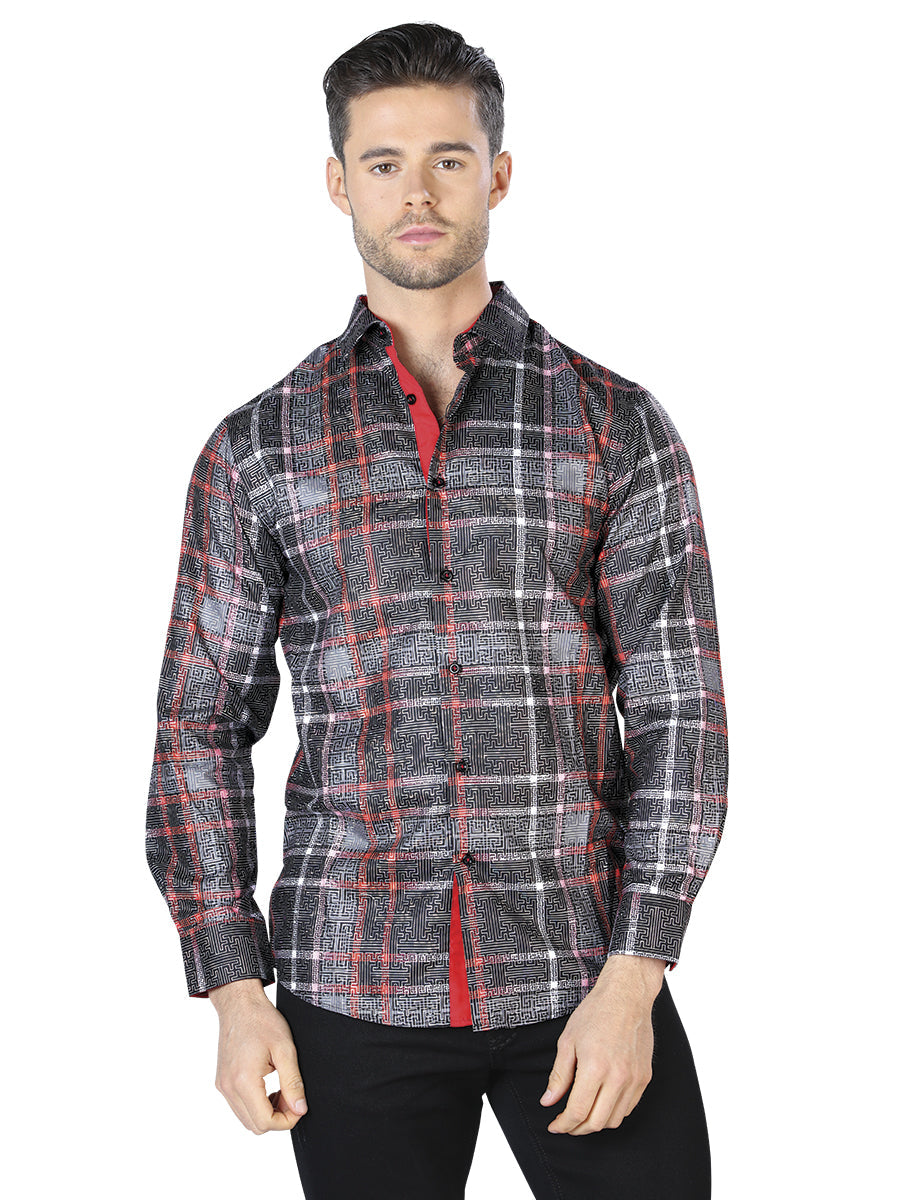 Camisa Vaquera de Hombre El Señor de los Cielos WH10-026 Manga Larga Casual en 100% Poliéster Color Negro/Blanco 44028
