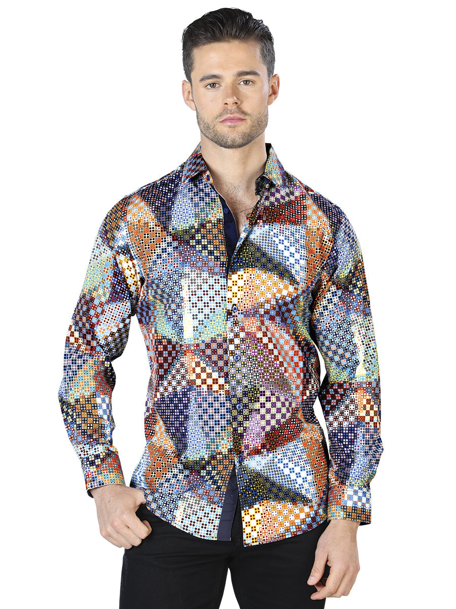 Camisa Vaquera de Hombre El Señor de los Cielos Manga Larga Casual en 97% Poliéster 3% Spandex Color Negro/Multicolor 44045