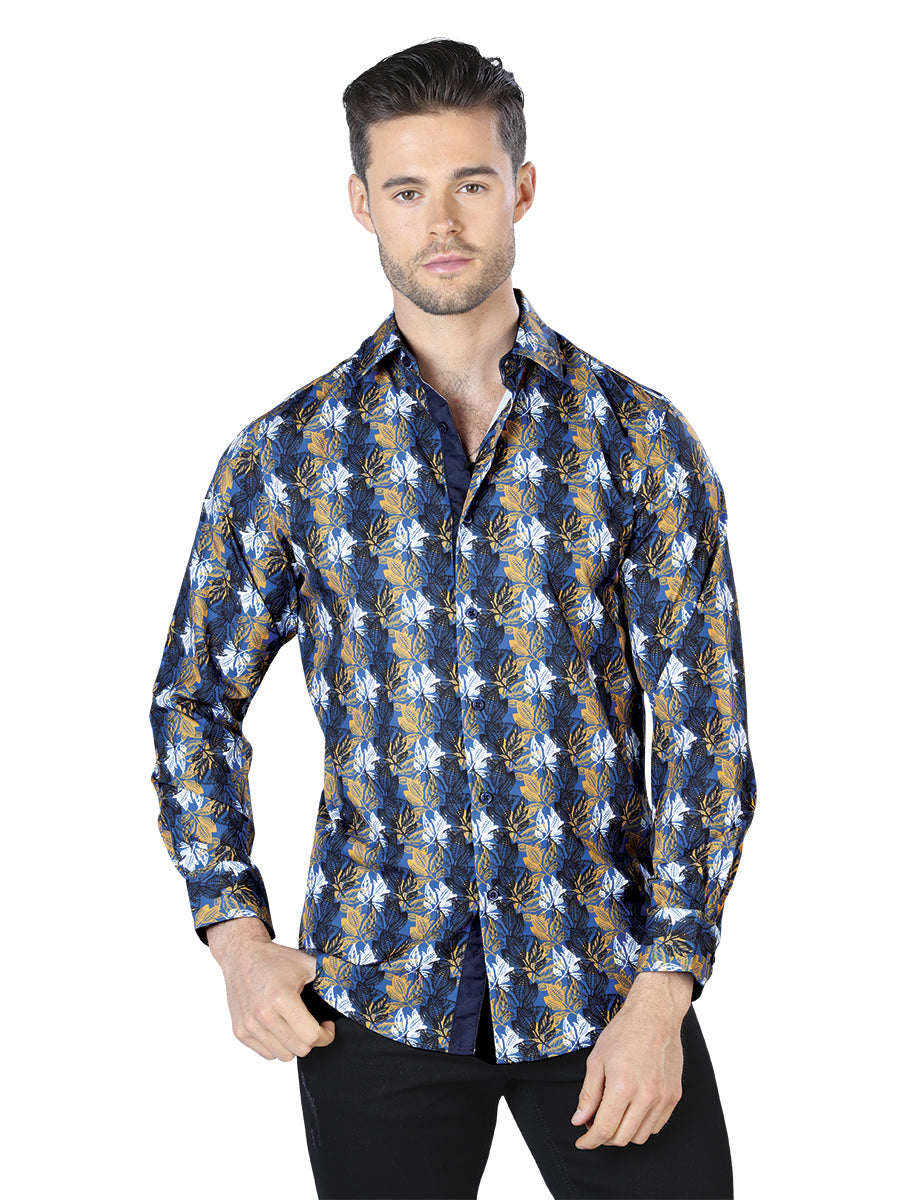 Camisa Vaquera de Hombre El Señor de los Cielos Manga Larga Casual en 97% Poliéster 3% Spandex Color Azul 44046