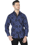 Camisa Vaquera de Hombre El Señor de los Cielos WH10-055 Manga Larga Casual en 97% Poliéster 3% Spandex Color Azul/Negro 44057