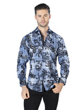 Camisa Vaquera de Hombre El Señor de los Cielos Manga Larga Casual en 97% Poliéster 3% Spandex Color Azul/Negro 44058