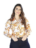 Camisa Vaquera de Mujer El Señor de los Cielos Manga Larga Casual en 97% Poliéster 3% Lycra Color Blanco Roto/Dorado 44062