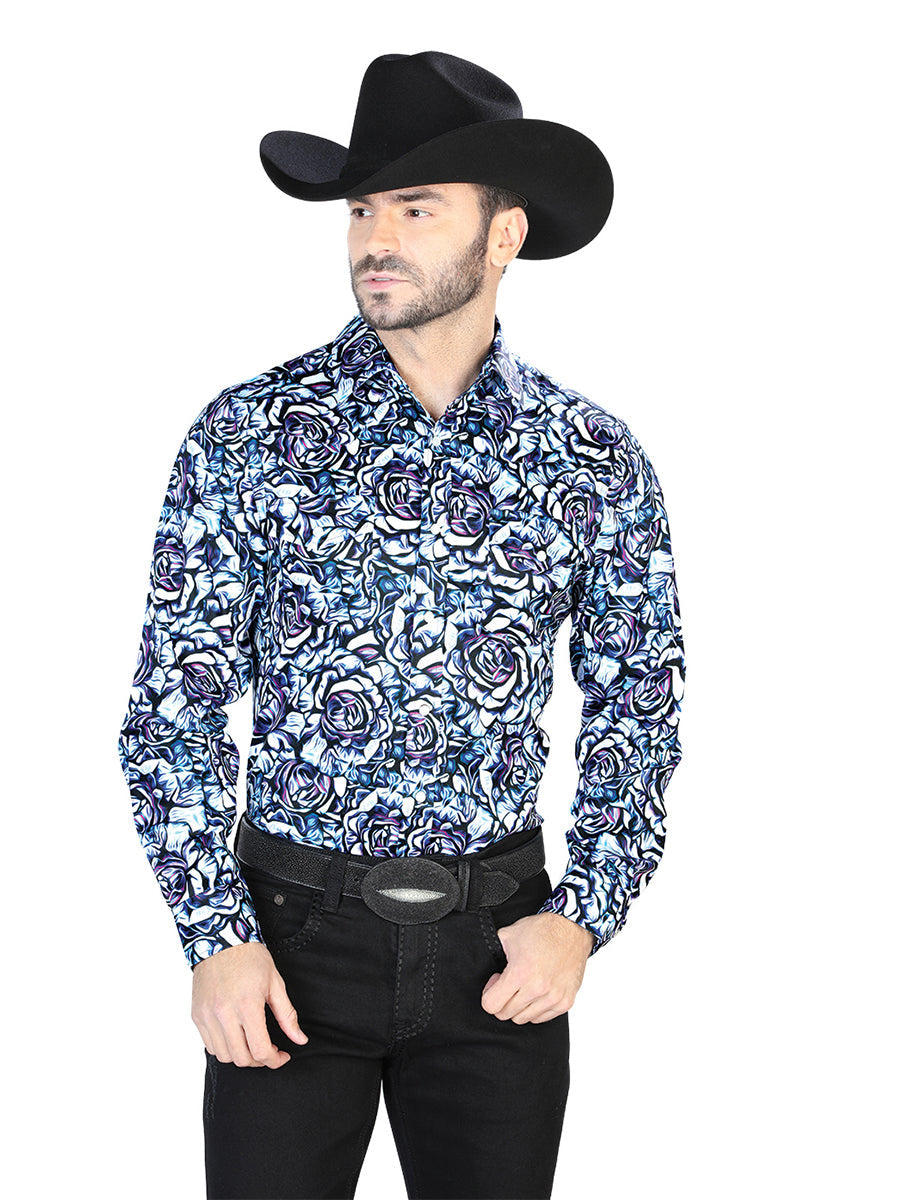 Camisa Vaquera de Hombre El Señor de los Cielos Manga Larga Casual en 97% Poliéster 3% Lycra Color Azul 44069