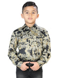 Camisa Vaquera de Niño El Señor de los Cielos Manga Larga Broche Casual en 97% Poliéster 3% Lycra Color Vino/Dorado 44073