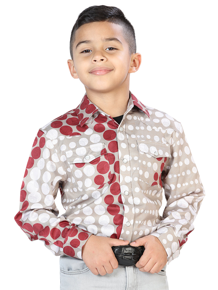 Camisa Vaquera de Niño El Señor de los Cielos Manga Larga Broche Casual en 97% Poliéster 3% Lycra Color Negro/Rojo 44075