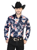 Camisa Vaquera de Hombre El Señor de los Cielos Marino/roses Manga Larga Broche en 97% Poliéster 3% Lycra Color Azul Marino 44089
