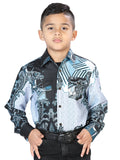 Camisa Vaquera de Niño El Señor de los Cielos Manga Larga Casual en 97% Poliéster 3% Lycra Color Negro/Gris 44096