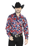 Camisa Vaquera de Hombre El Señor de los Cielos Manga Larga Broche Casual en 97% Poliéster 3% Lycra Color Rojo/Negro 44098