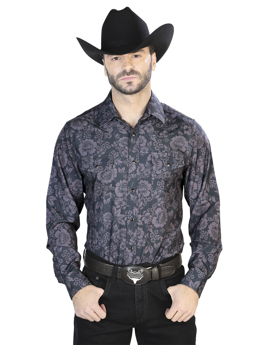 Camisa Vaquera de Hombre El Señor de los Cielos Manga Larga Broche Casual en 97% Poliéster 3% Lycra Color Negro 44100