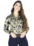 Camisa Vaquera de Mujer El Señor de los Cielos Manga Larga Casual en 97% Poliéster 3% Lycra Color Dorado/Negro 44107